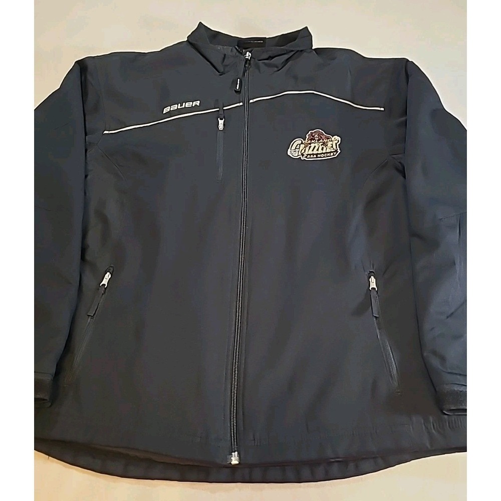 Bauer Oakland Jr Grizzlies AAA Hockey Jacket Mens XL Black Full‎ Zip Softshell